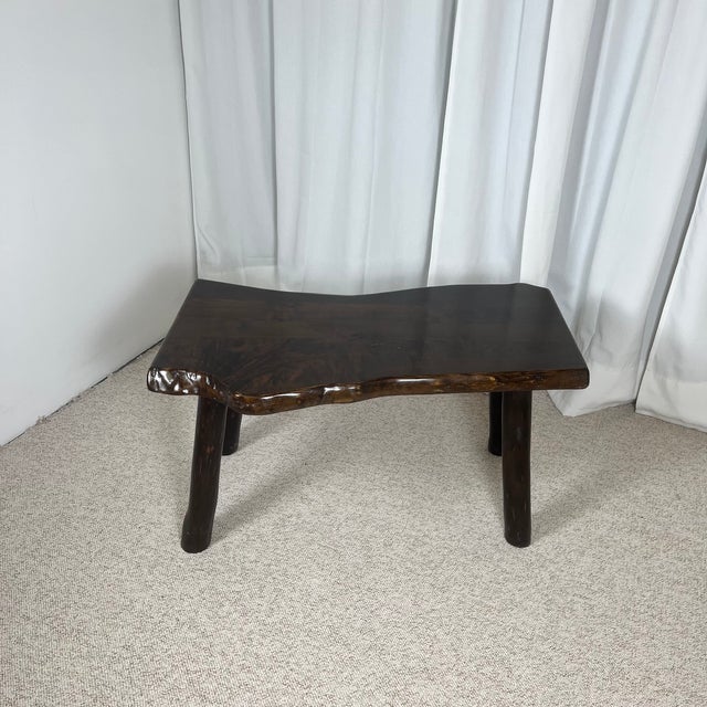 Rustic solid wood coffee table, Wabi-Sabi style, 1970s This coffee table features a top made from several solid wood...