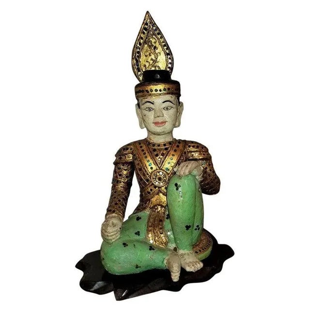 Early 20th Century Thai Seated Boy Emperor Polychrome Statue For Sale - Image 13 of 13