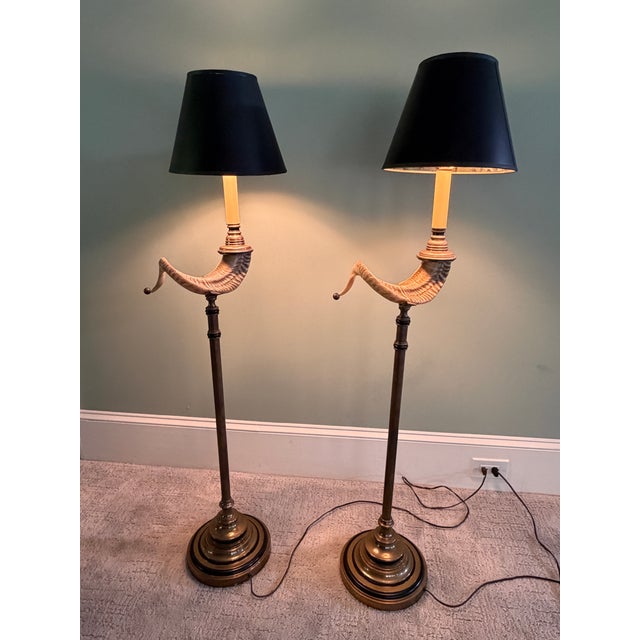 1970s Vintage Chapman Ram’s Horn Floor Lamps - a Pair For Sale - Image 5 of 10