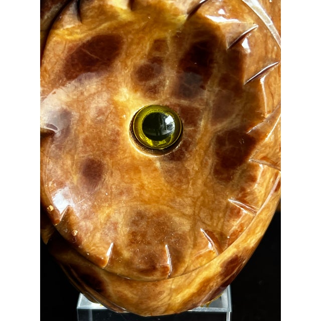 Vintage MCM Carved Alabaster Owl on Lucite Stand For Sale - Image 11 of 12