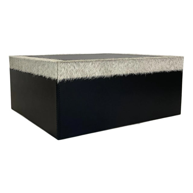 Currey & Company Modern Hair on Hide Black Small Leather Box For Sale