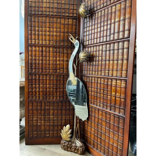 Italian Mirrored Heron Floor Lamp in Brass and Gilt, 1950 For Sale - Image 9 of 10