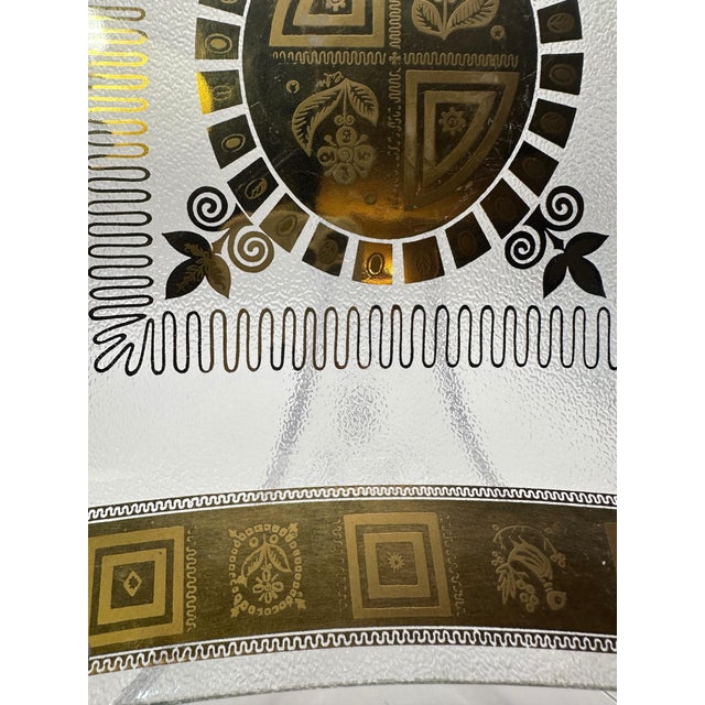 Vintage Mid Century Modern Square Bent Glass Serving Tray With Greek Key Design For Sale - Image 4 of 11