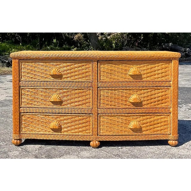 Vintage Coastal Woven Rattan Dresser For Sale - Image 9 of 9