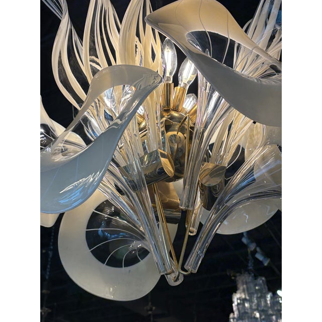 Vintage Mazzega Murano Italian Glass Calla Lily & Leaves 8 Light Chandelier For Sale - Image 12 of 12