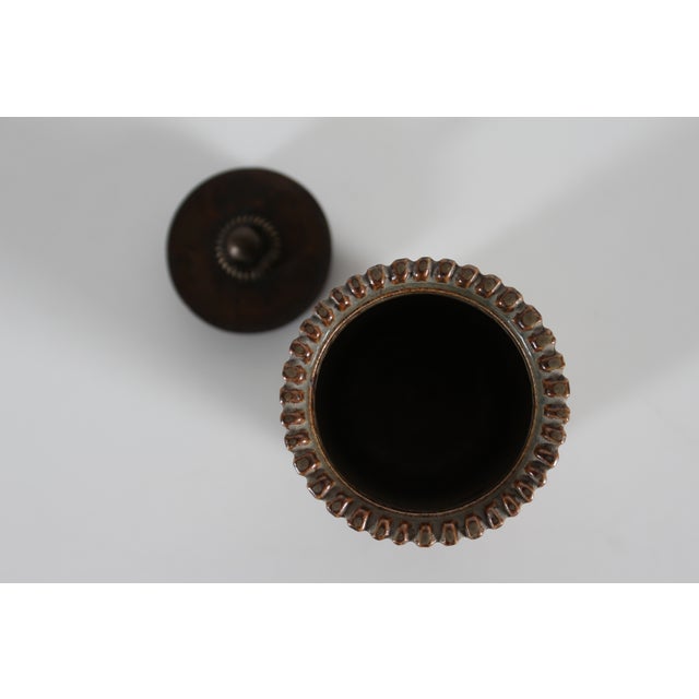 Art Deco Grooved Stoneware Model 117 Jar with Bronze Lid by Arne Bang, Denmark, 1930s For Sale - Image 9 of 11