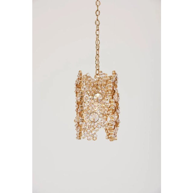 Gilded Brass and Crystal Glass Encrusted Pendant Lamp from Palwa, 1970s For Sale - Image 3 of 11
