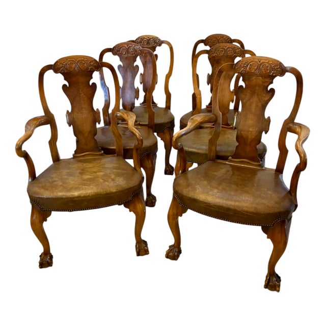 Antique Victorian Carved Walnut Dining Chairs, 1890s, Set of 6 For Sale