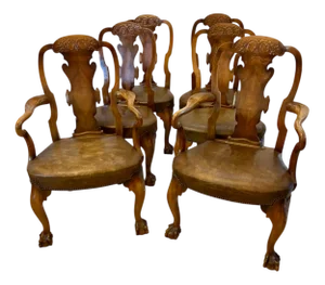 Antique Victorian Carved Walnut Dining Chairs, 1890s, Set of 6