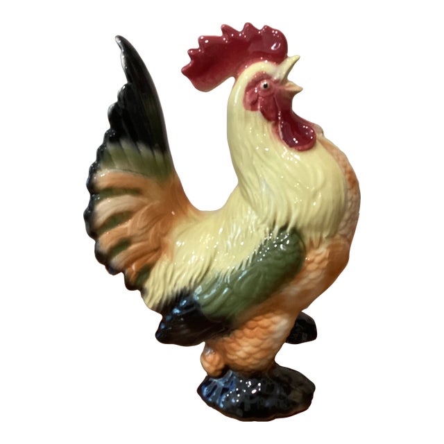 Vintage Hand Painted Colorful Ceramic Rooster in Boots Statue Figure For Sale