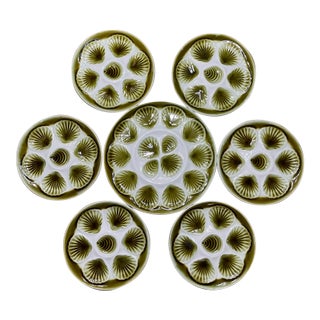 1950s French Orchies Moulin Des Loups Oyster Plates With Platter - Set of 7 For Sale