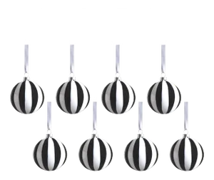 Monochrome Stripe 8-Piece Glass Ball / Bauble Ornament Set, 3.25"