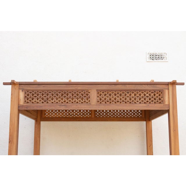 Indian Monumental Reclaimed Teak Floral Jali Canopy Daybed For Sale - Image 3 of 14