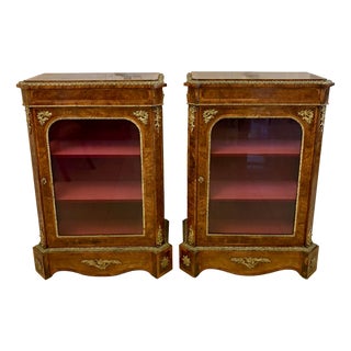 Antique Victorian Burr Walnut Pier Cabinets with Ormolu Mounts, 1860, Set of 2 For Sale