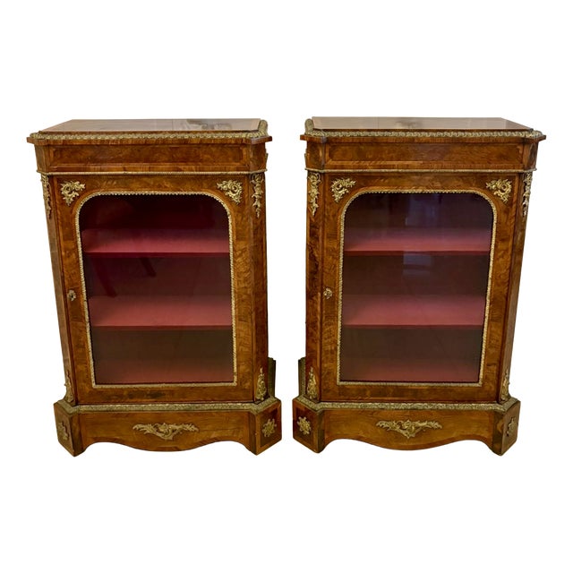Antique Victorian Burr Walnut Pier Cabinets with Ormolu Mounts, 1860, Set of 2 For Sale