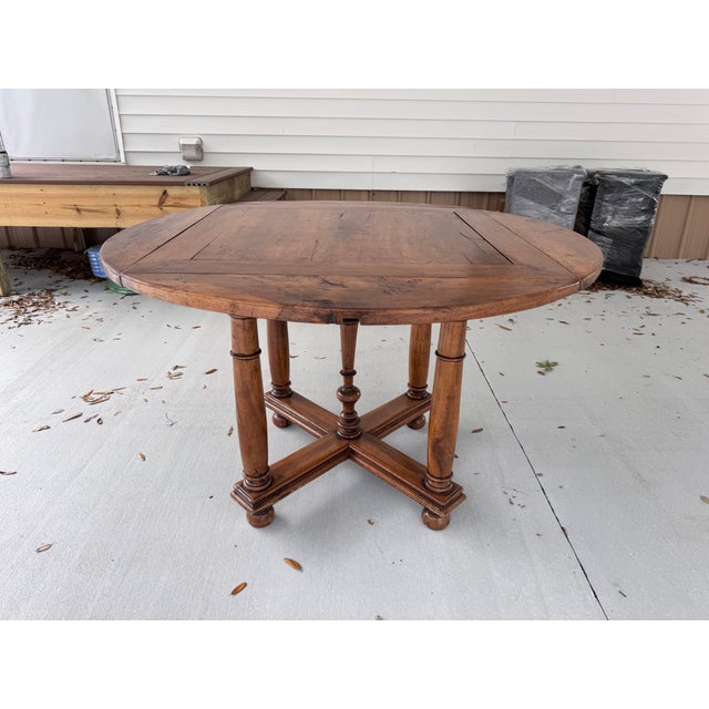 Brown Round to Square French Game Table For Sale - Image 8 of 12