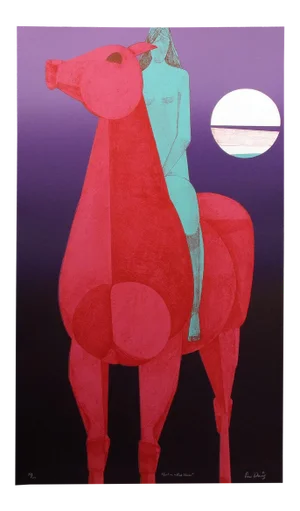 Contemporary Lew Davis "Girl on a Red Horse" Signed & Numbered Lithograph