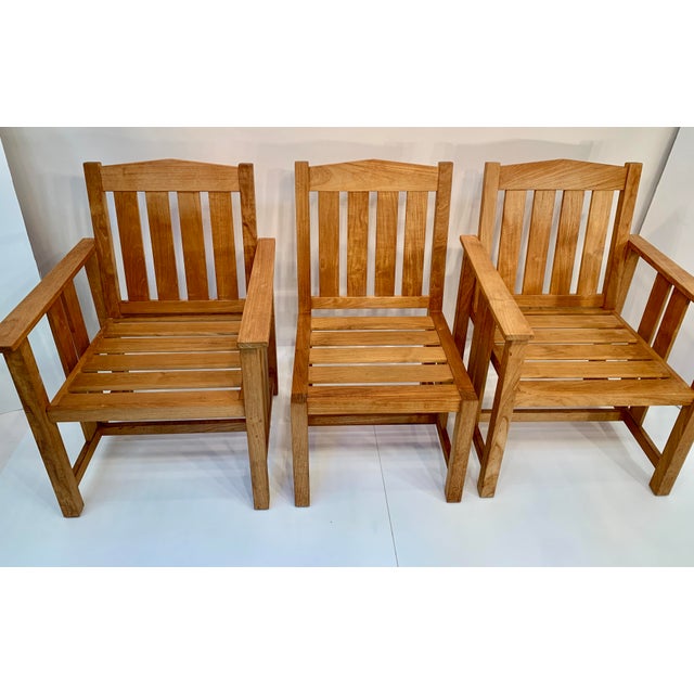 1990s Brown Jordan Mission Teak Patio Set With Table and Six Chairs