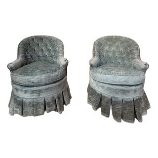 Napoleon III Toadstool Lounge Chairs in Blue-Grey Velvet, Set of 2 For Sale
