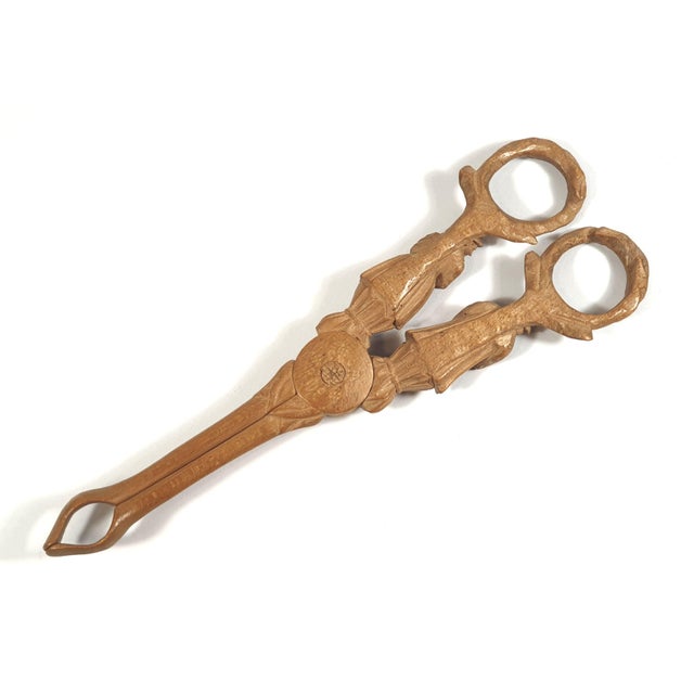 Rustic 19th Century Finely Carved Figural Wooden Sugar/Grape Tongs Black Forest Style For Sale - Image 3 of 12