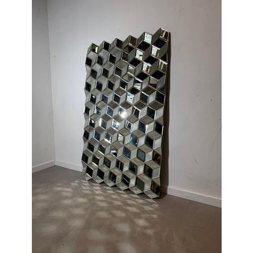 Glass Large Geometric Faceted Mirror For Sale - Image 7 of 7