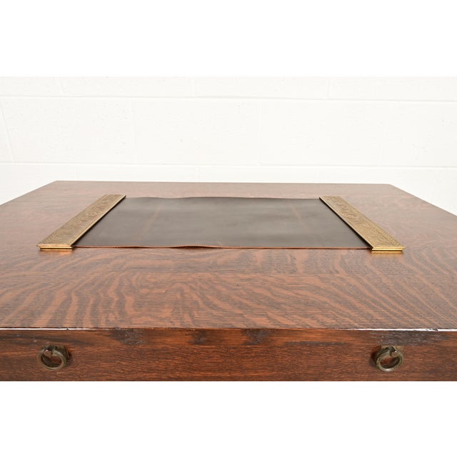 Tiffany Studios Tiffany Studios New York Adam Pattern Bronze Doré Blotter Ends With Leather Desk Blotter For Sale - Image 4 of 14