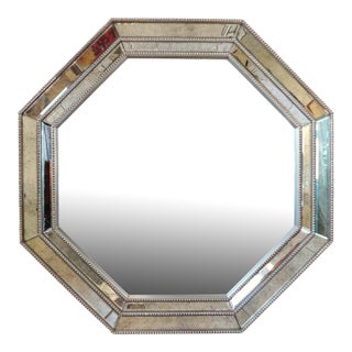 Large Vintage Octagon Ornate Silver Hanging Wall Mirror For Sale