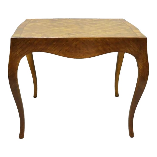 Mid 20th Century Italian Parquetry Inlay Olive Wood Square Coffee Side Table Louis XV Style For Sale