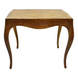Mid 20th Century Italian Parquetry Inlay Olive Wood Square Coffee Side Table Louis XV Style
