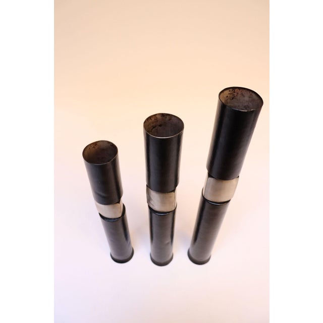 Set of Three Brutalist Blackened Copper Candle Holders by Thomas Roy Markusen For Sale - Image 4 of 12