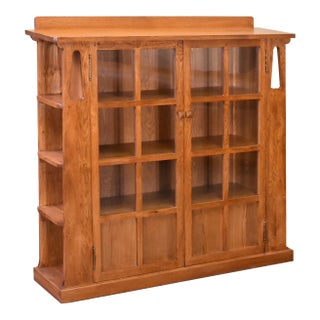 Mission Double Door Bookcase With Side Shelves - Michael's Cherry For Sale