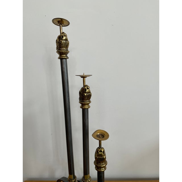 Dark Gray Late 20th Century Maitland-Smith Brass-Mounted Pricket Candlesticks- Set of 3 For Sale - Image 8 of 12