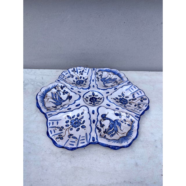 French Blue & White Faience Oyster Plate Moustiers Style, circa 1940