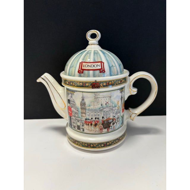 English ceramic teapot from the London Heritage Collection by James Sadler & Sons, featuring the Horseguards pattern with...