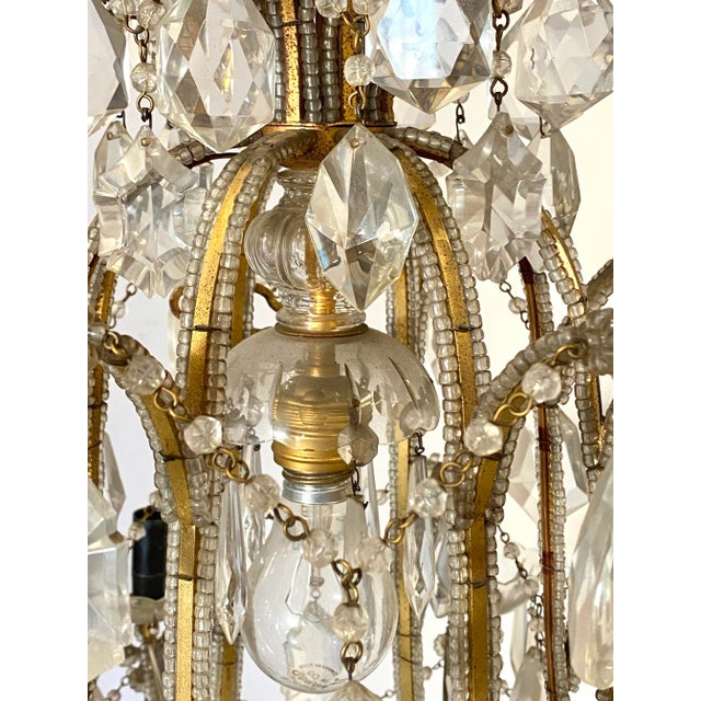 Mid-Century Modern Gilt Iron & Glass Chandelier, 1960s For Sale - Image 3 of 10