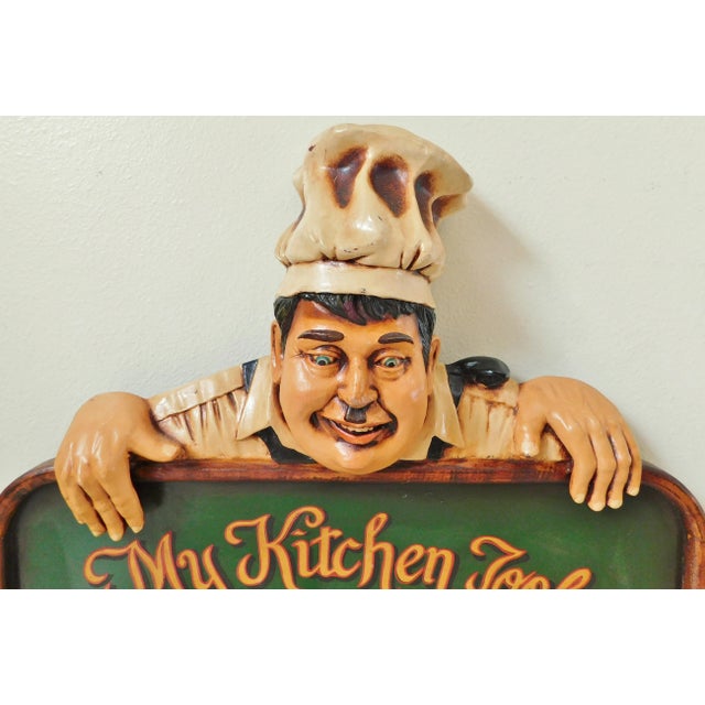 Late 20th Century Large Vintage 1980s Figural Chef "My Kitchen Tools" Kitchen Utensil Holder Hanging Wall Sign For Sale - Image 5 of 8