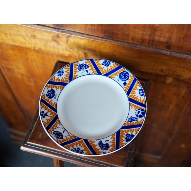 Pop Art 1950s French Orchies Moulin Des Loups Orange and Blue Cake Stand, Flower, Cloud and Fire Pattern For Sale - Image 3 of 11