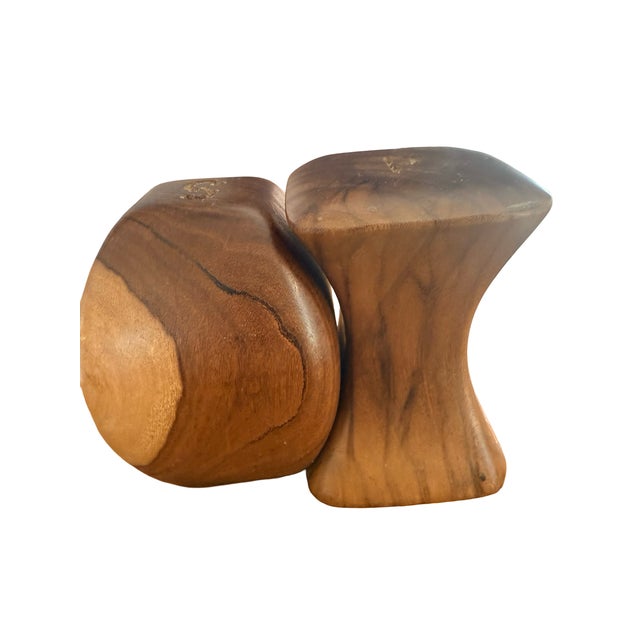 Wood Mid 20th Century Danish Modern Style Sculptural Interlocking Wood Salt and Pepper Shakers For Sale - Image 7 of 11