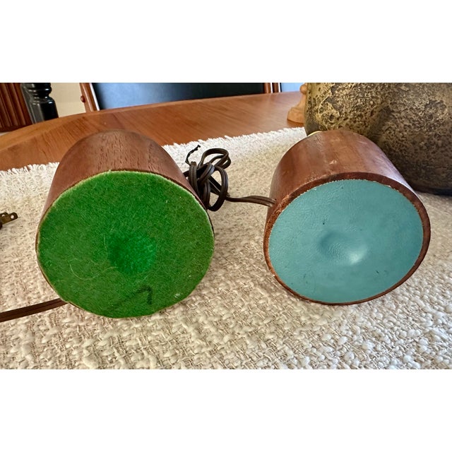 Vintage Mid Century Modern Petite Turned Walnut Table Lamps - a Pair For Sale - Image 4 of 5