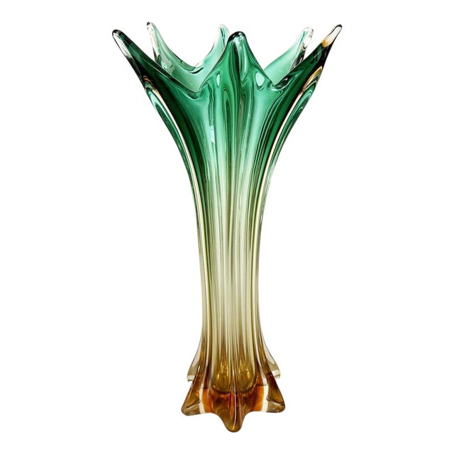 Large Italian Green and Transparent Vase, Italy, 1950 For Sale