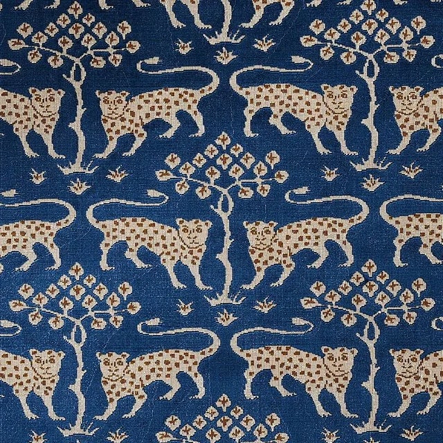Sample - Schumacher Woodland Leopard Velvet Fabric in Saphire For Sale
