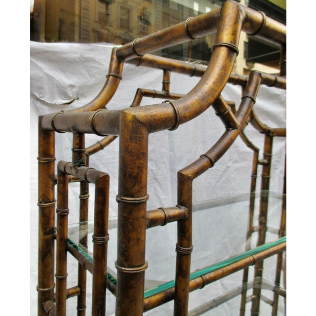 Chinese Chippendale Pagoda Style Iron Faux Bamboo Etagere For Sale - Image 13 of 18
