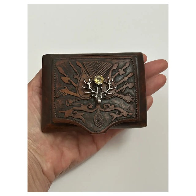 Ooak, Antique Carved Wood Box/ Sterling Silver/Citrine For Sale - Image 4 of 10