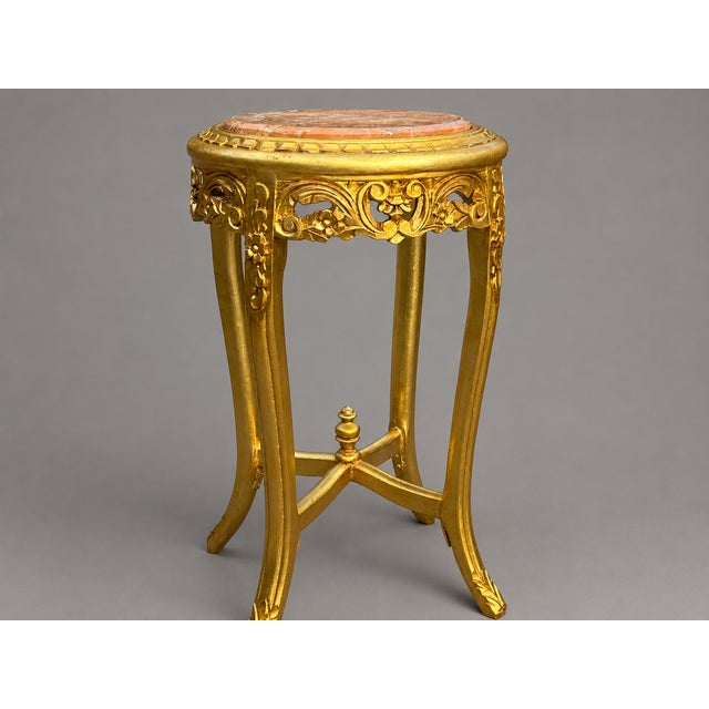 1950s Artisan Louis XVI Gold Beech Marble Side Tables-Pair For Sale - Image 11 of 12