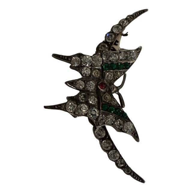 Antique Edwardian Glass Butterfly Brooch, 1900s For Sale