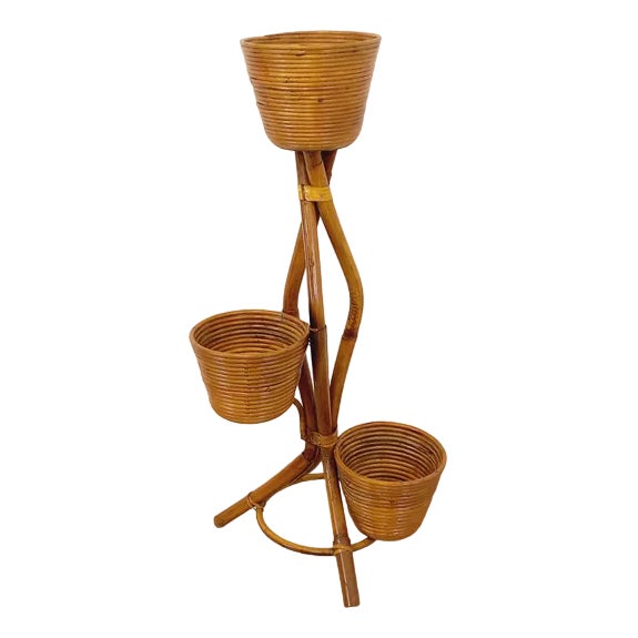 Vintage Tripod in Rattan, 1970s For Sale