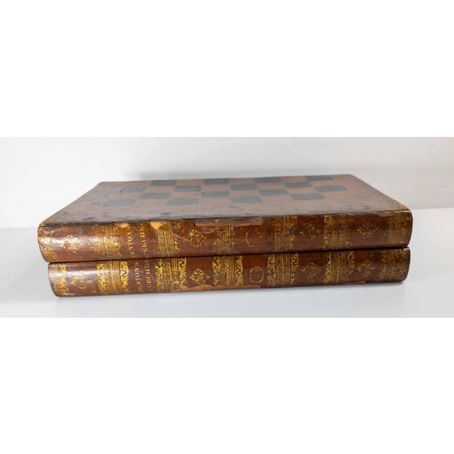Brown 20th Century Faux Leather Book Game Box for Chess, Checkers or Backgammon For Sale - Image 8 of 13