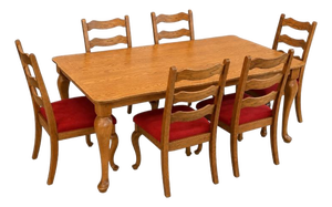 Queen Anne Extension Dining Room Extension Table + Six Dining Chairs Set