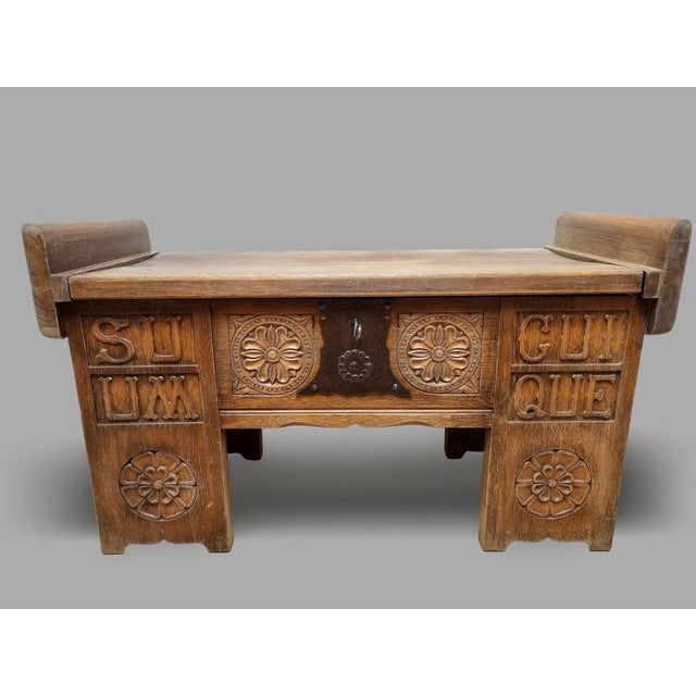 Brutalist Oak Hall Chest Bench with Black Iron Hardware, 1960s For Sale - Image 13 of 13