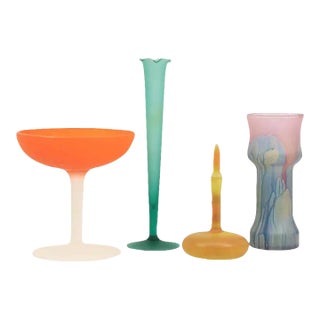 Set of Four Mid-Century Soft Tone Frosted Glass Vases For Sale